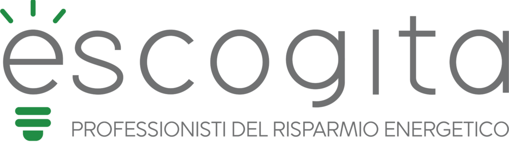 Logo completo di Escogita con scritta “Professionisti dell’Energia” e lampadina stilizzata