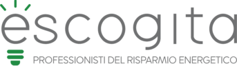 Logo completo di Escogita con scritta “Professionisti dell’Energia” e lampadina stilizzata