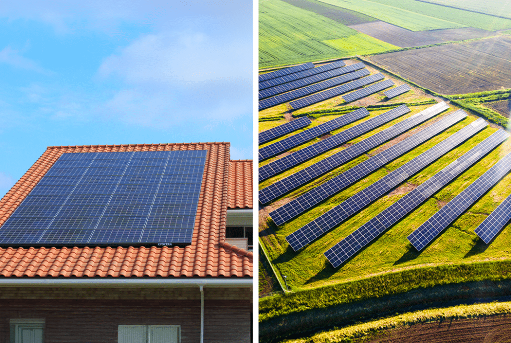 Due impianti fotovoltaici, uno su tetto residenziale e uno su campo agricolo